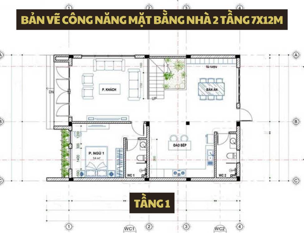 Tổng hợp bản vẽ nhà 2 tầng 7x12m