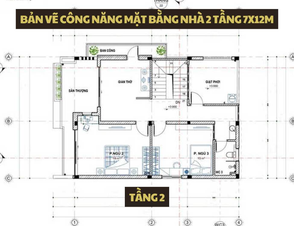 Tổng hợp bản vẽ nhà 2 tầng 7x12m