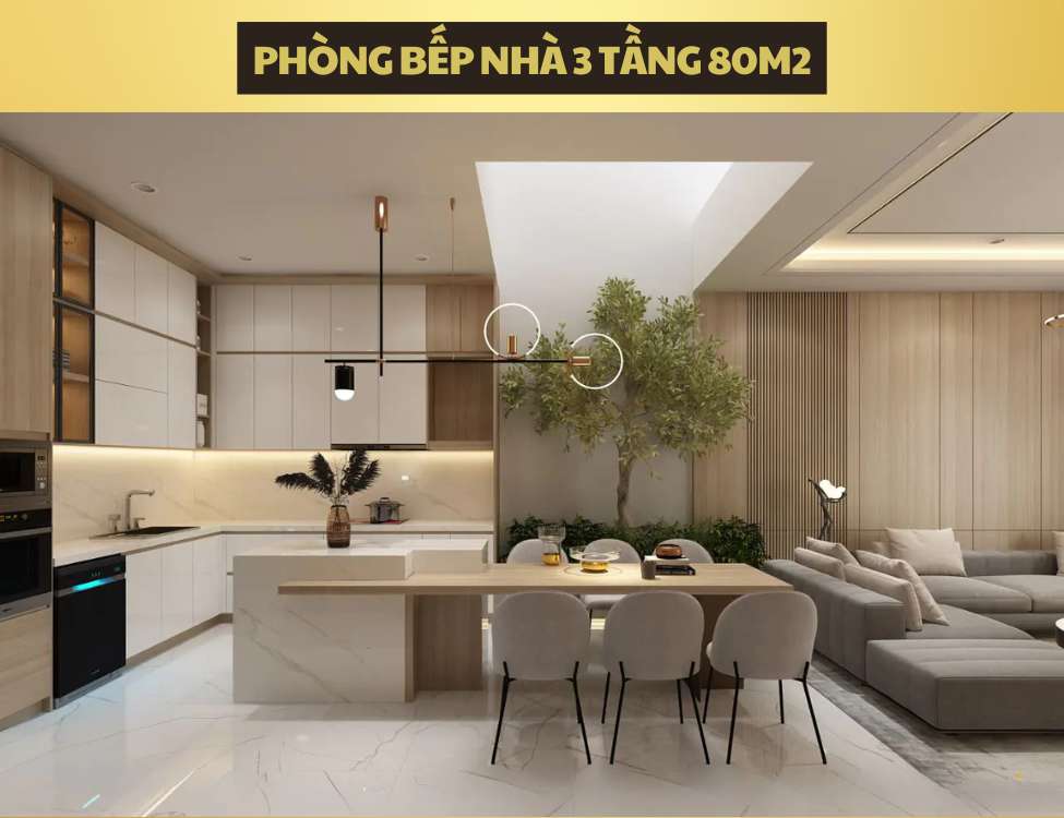 7 Quy tắc thiết kế phòng bếp nhà 3 tầng 80m2 - XÂY NHÀ ĐẸP